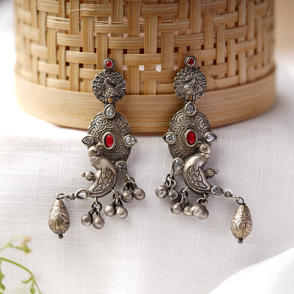 Dhwani- Silver Brass oxidised dangler earrings