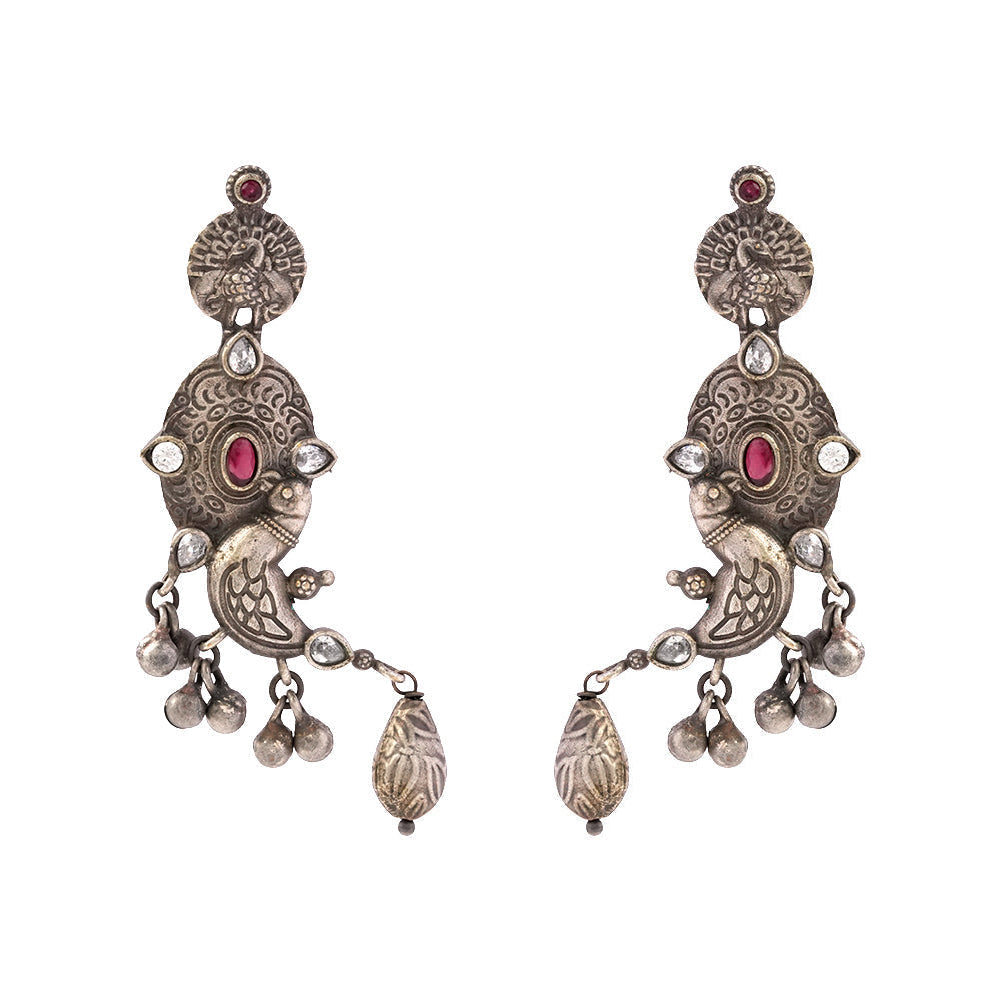 Dhwani- Silver Brass oxidised dangler earrings