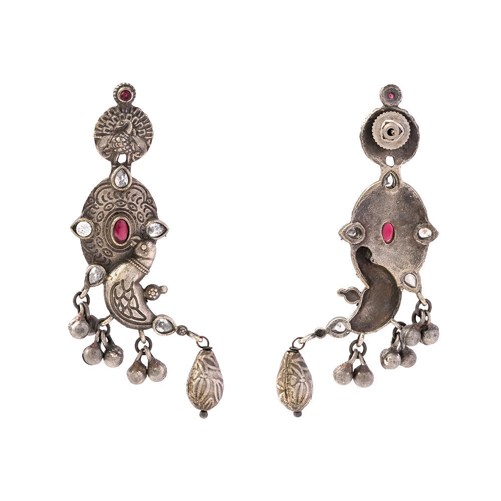 Dhwani- Silver Brass oxidised dangler earrings