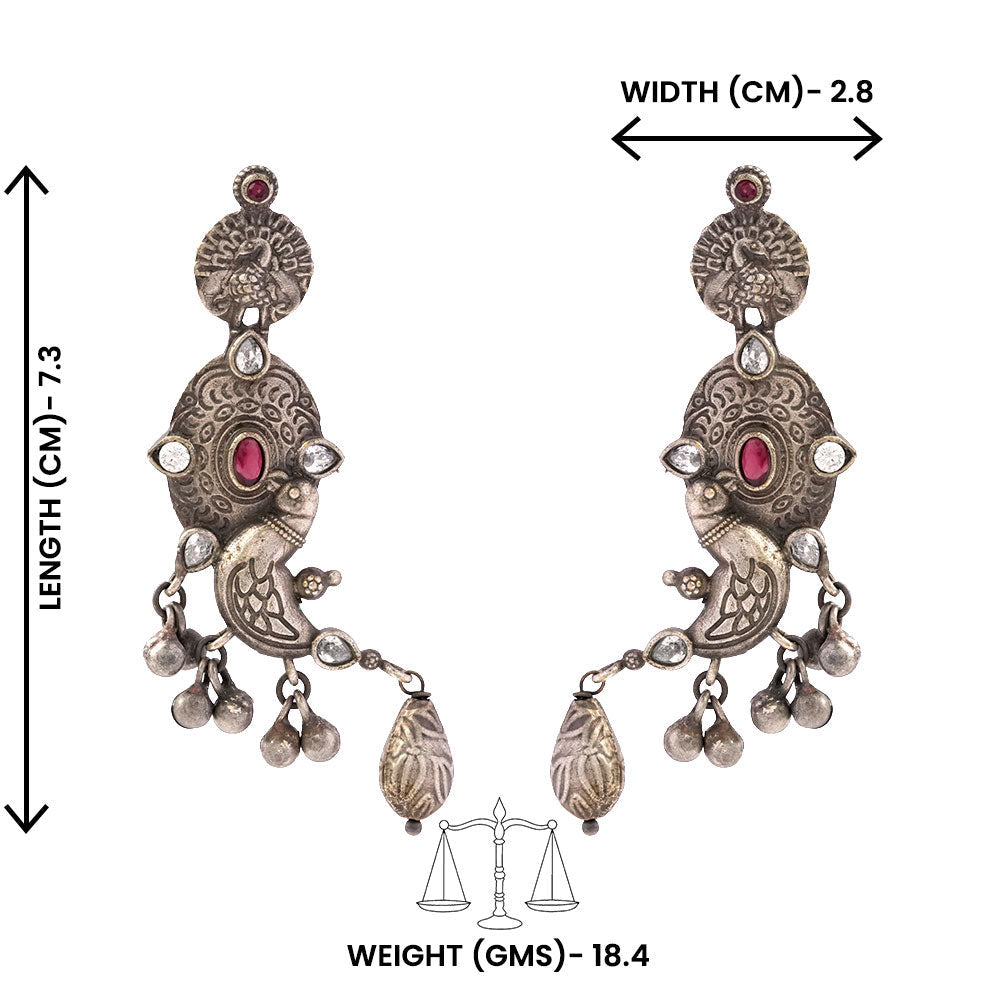 Dhwani- Silver Brass oxidised dangler earrings