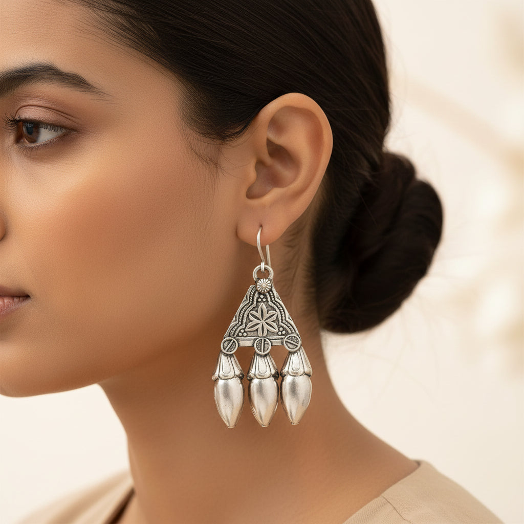 SitaaraJhal- Silver Brass Oxidised dangler earrings
