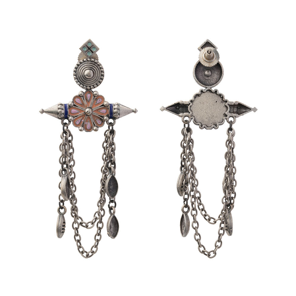 Jhalar – Silver Brass Oxidised Dangler Earrings