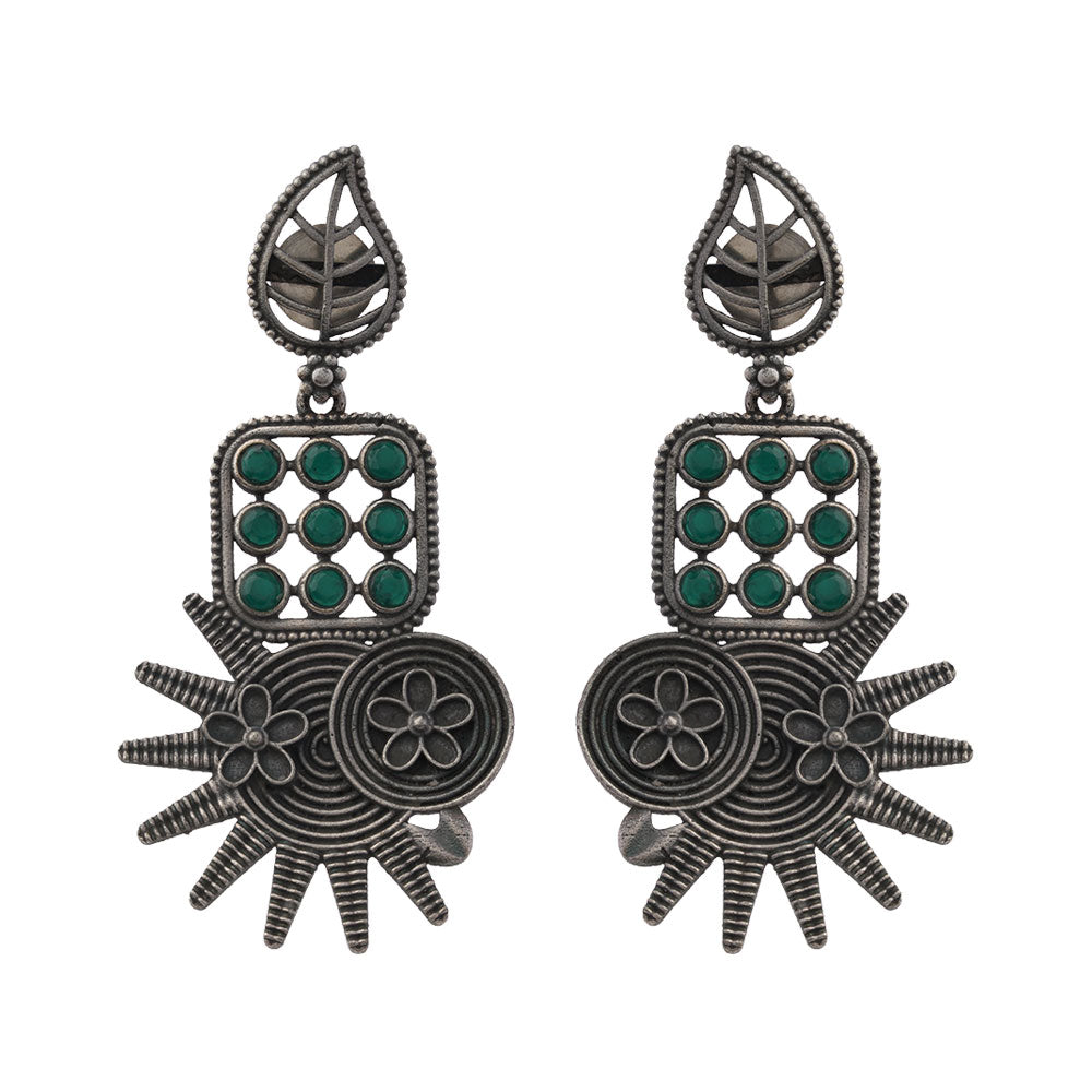 Pallavi – Silver Brass Oxidised Dangler Earrings (Green)