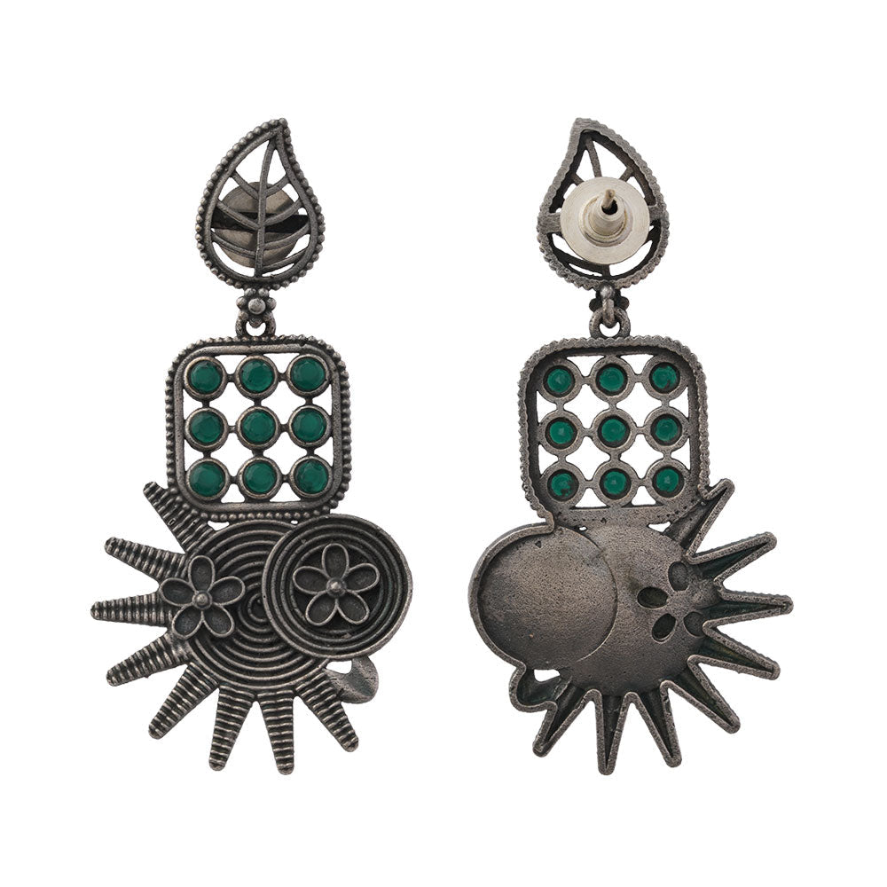 Pallavi – Silver Brass Oxidised Dangler Earrings (Green)