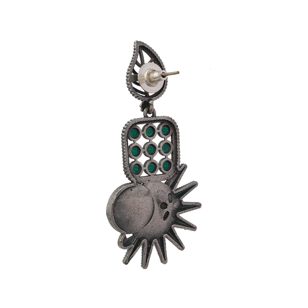 Pallavi – Silver Brass Oxidised Dangler Earrings (Green)