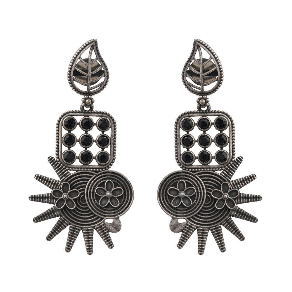 Pallavi – Silver Brass Oxidised Dangler Earrings ( black)