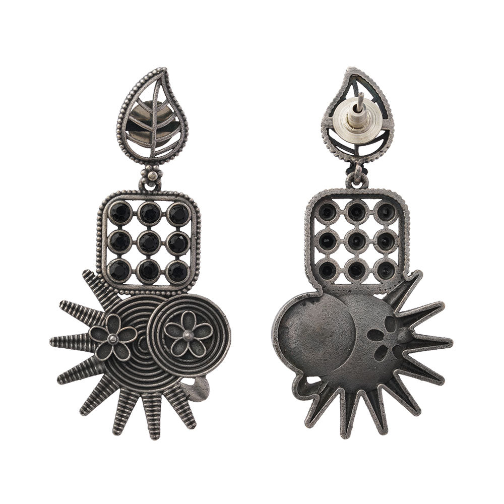 Pallavi – Silver Brass Oxidised Dangler Earrings ( black)