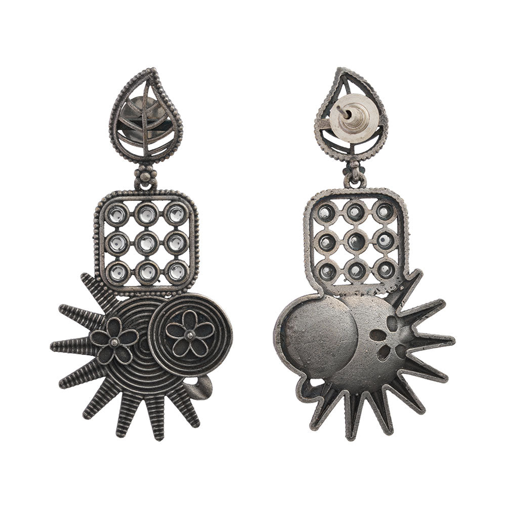 Pallavi – Silver Brass Oxidised Dangler Earrings ( White )