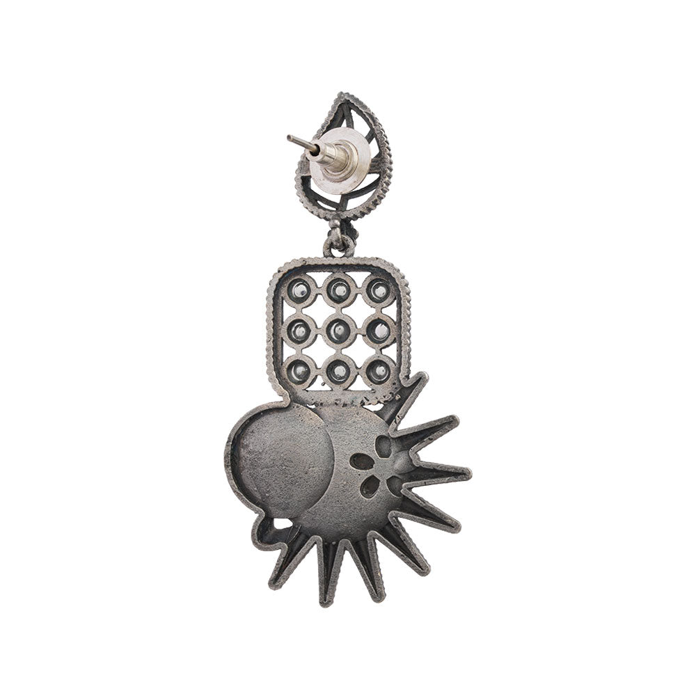 Pallavi – Silver Brass Oxidised Dangler Earrings ( White )
