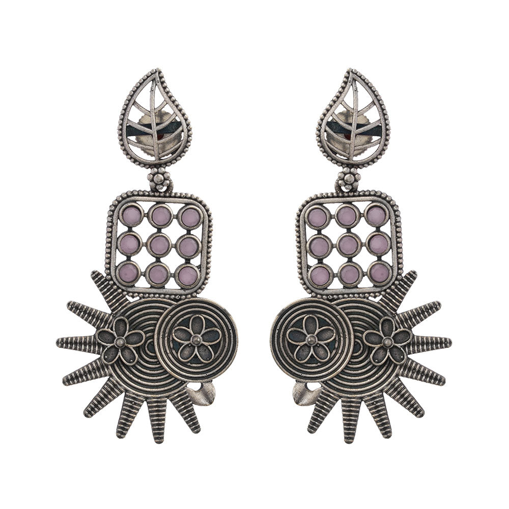 Pallavi – Silver Brass Oxidised Dangler Earrings (pink)