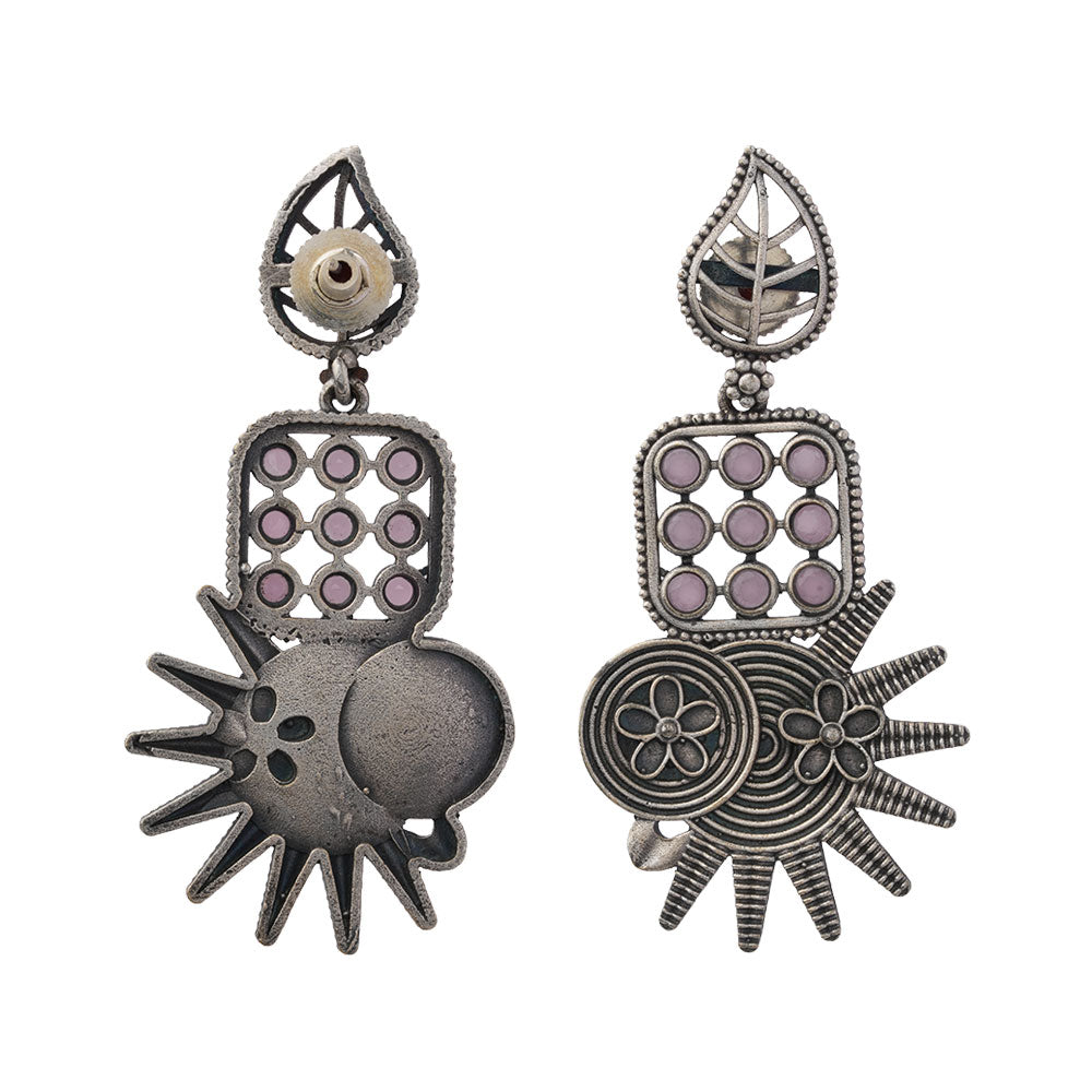 Pallavi – Silver Brass Oxidised Dangler Earrings (pink)