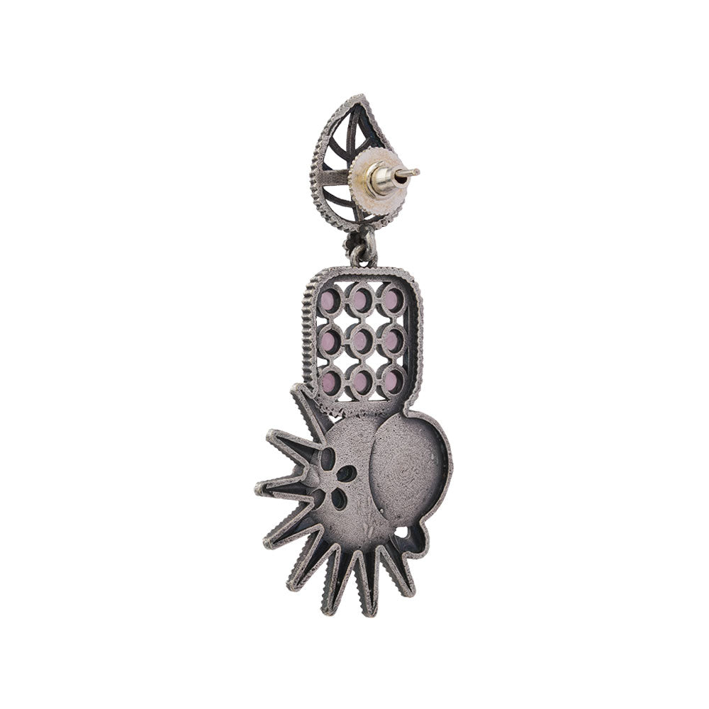 Pallavi – Silver Brass Oxidised Dangler Earrings (pink)