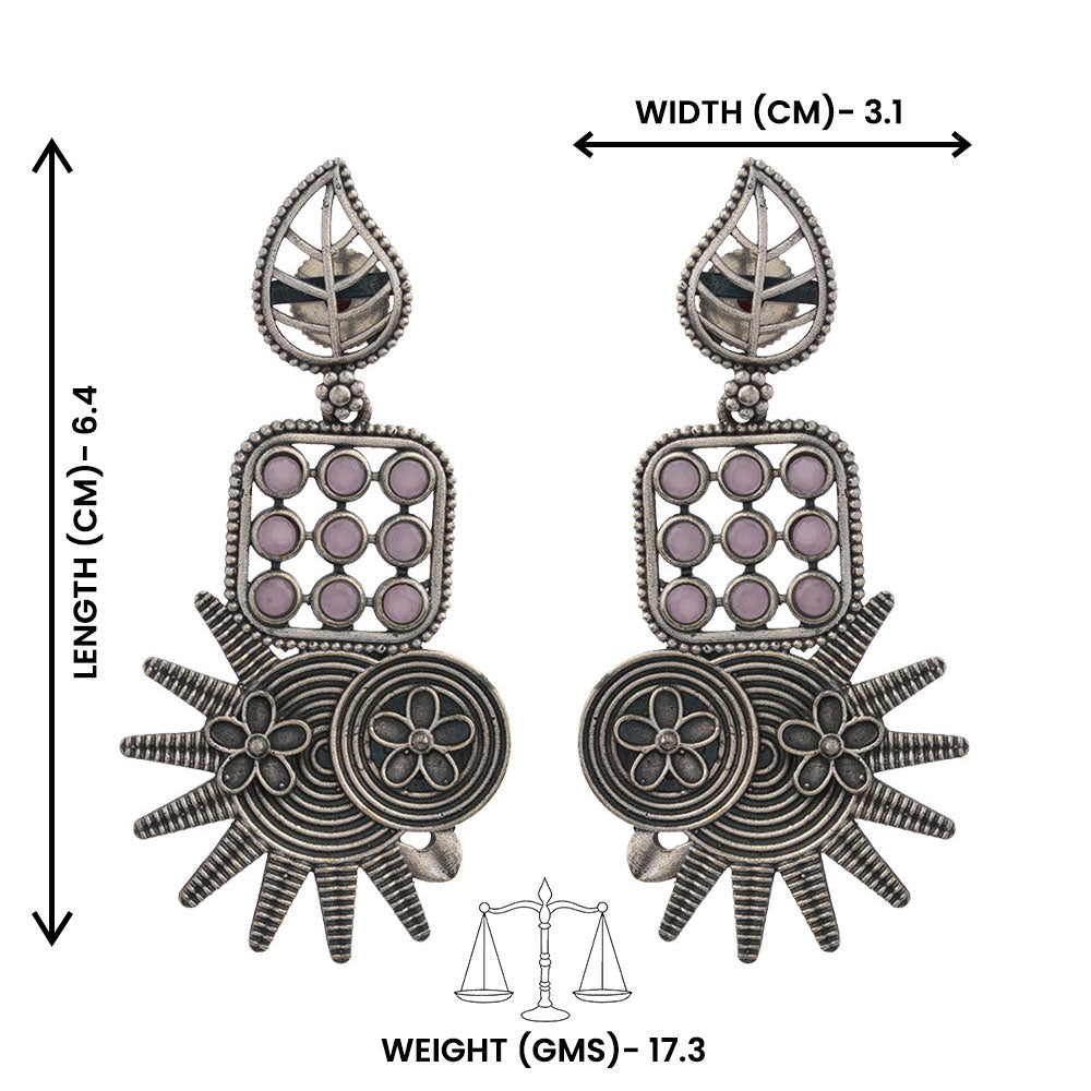 Pallavi – Silver Brass Oxidised Dangler Earrings (pink)
