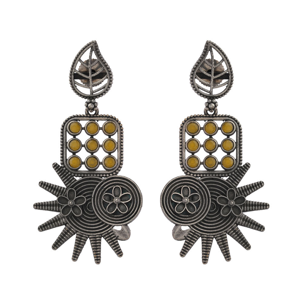 Pallavi – Silver Brass Oxidised Dangler Earrings (yellow)