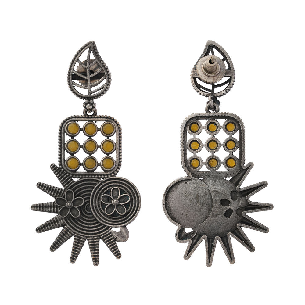 Pallavi – Silver Brass Oxidised Dangler Earrings (yellow)