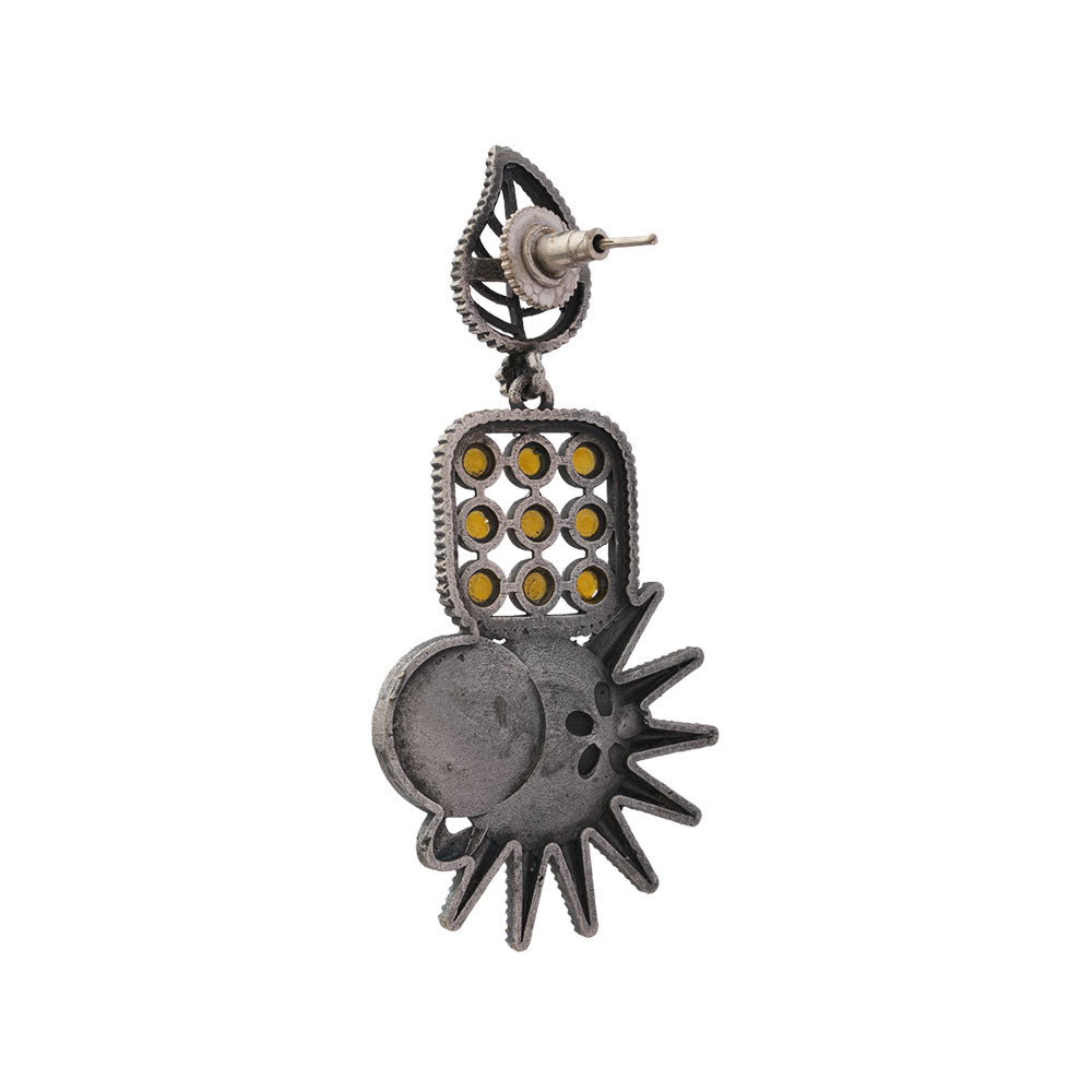 Pallavi – Silver Brass Oxidised Dangler Earrings (yellow)