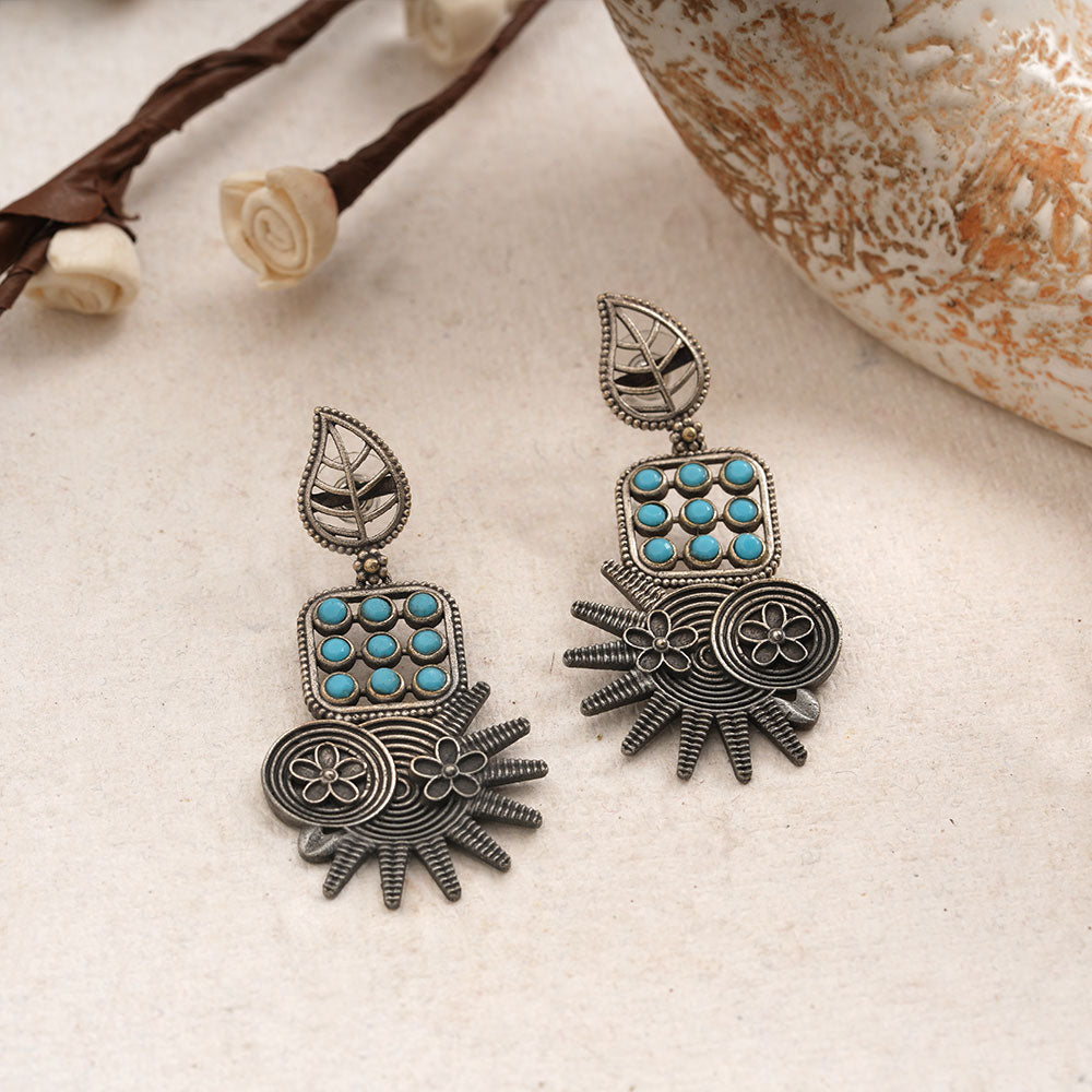 Pallavi – Silver Brass Oxidised Dangler Earrings (sky bkue)
