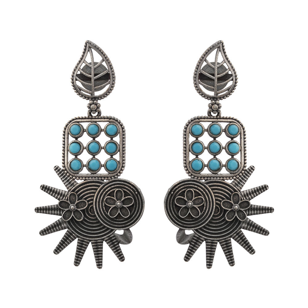 Pallavi – Silver Brass Oxidised Dangler Earrings (sky bkue)