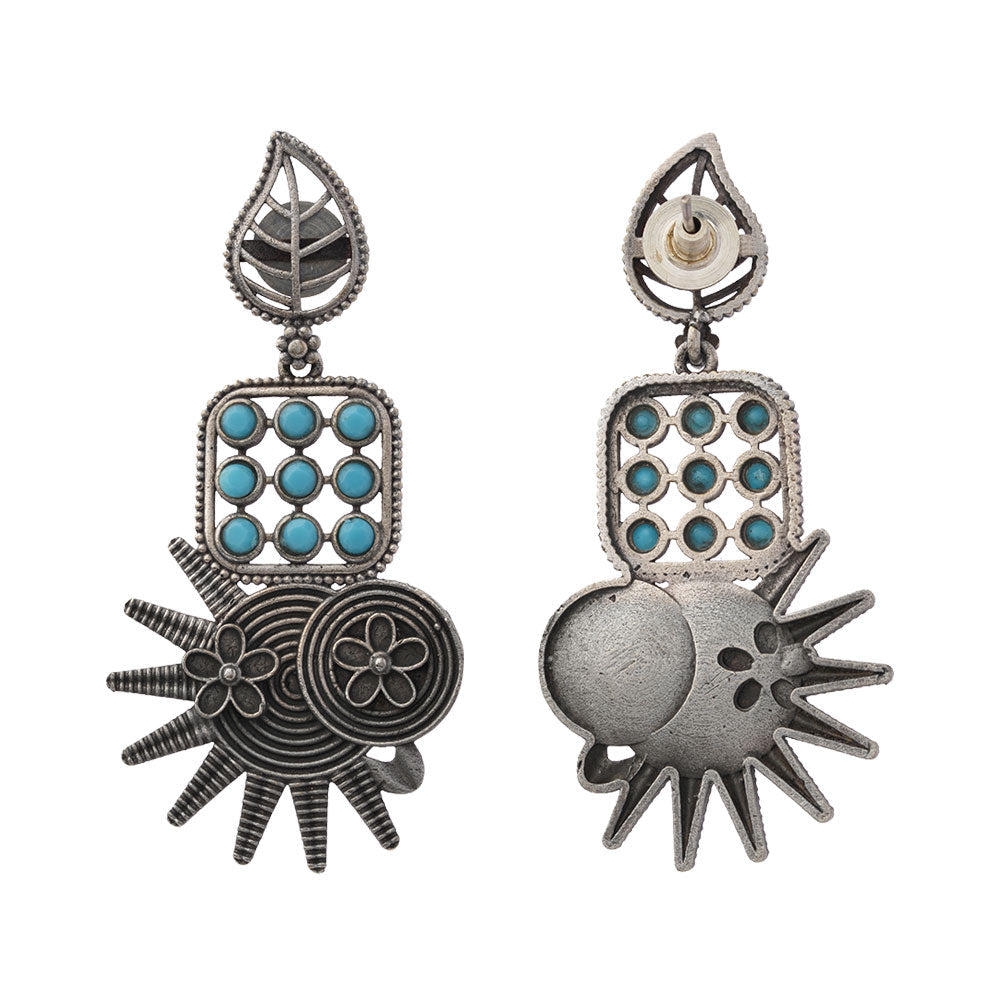 Pallavi – Silver Brass Oxidised Dangler Earrings (sky bkue)
