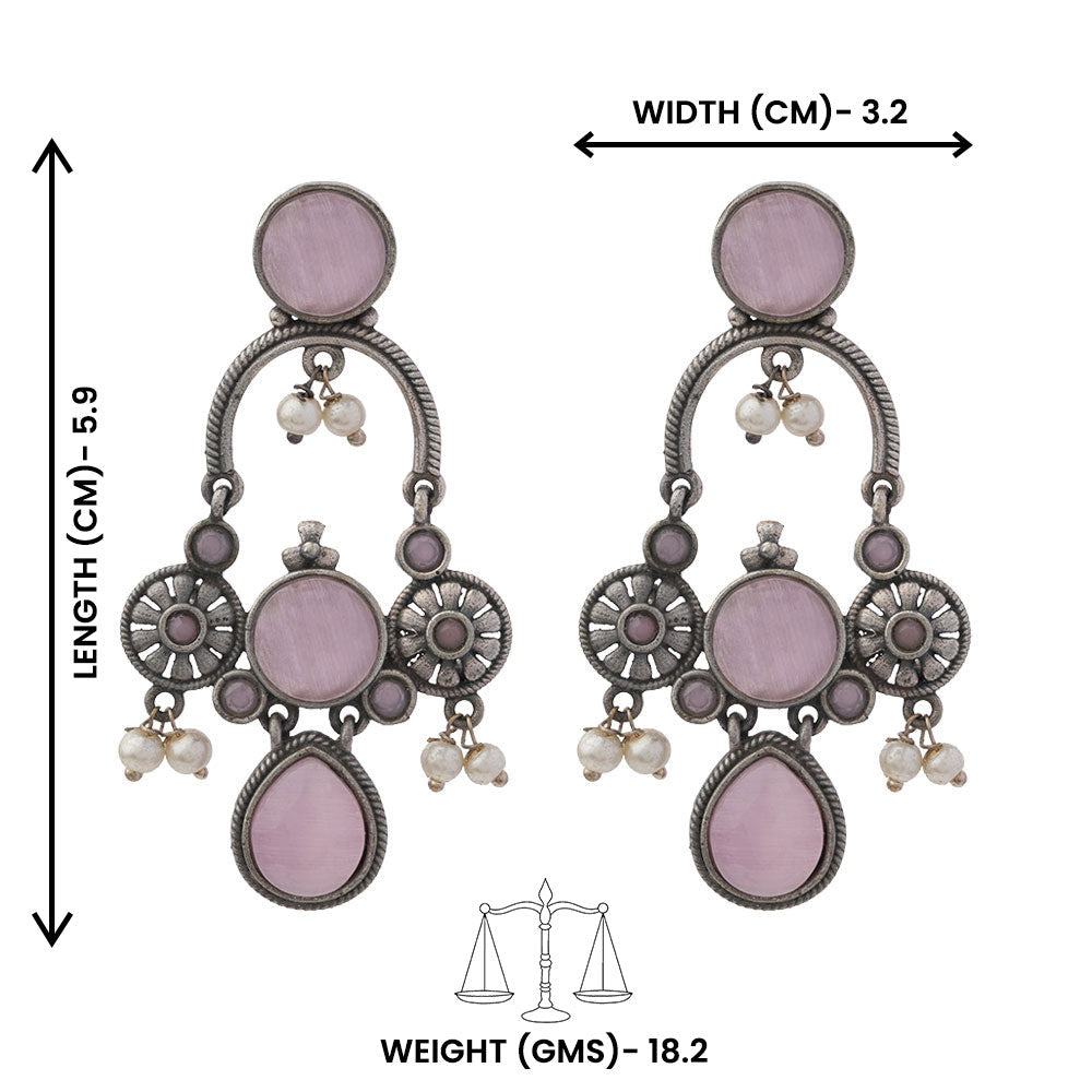 Rasdhara – Silver Brass Oxidised Dangler Earrings (Baby Pink)