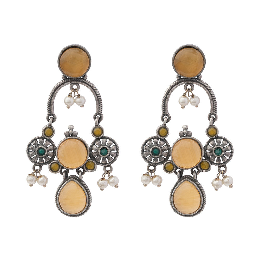 Rasdhara – Silver Brass Oxidised Dangler Earrings (yellow)