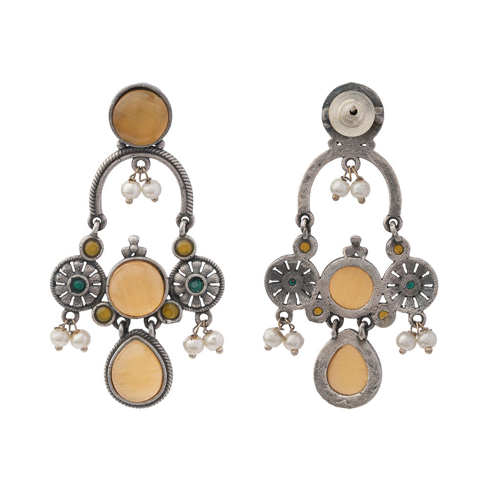 Rasdhara – Silver Brass Oxidised Dangler Earrings (yellow)