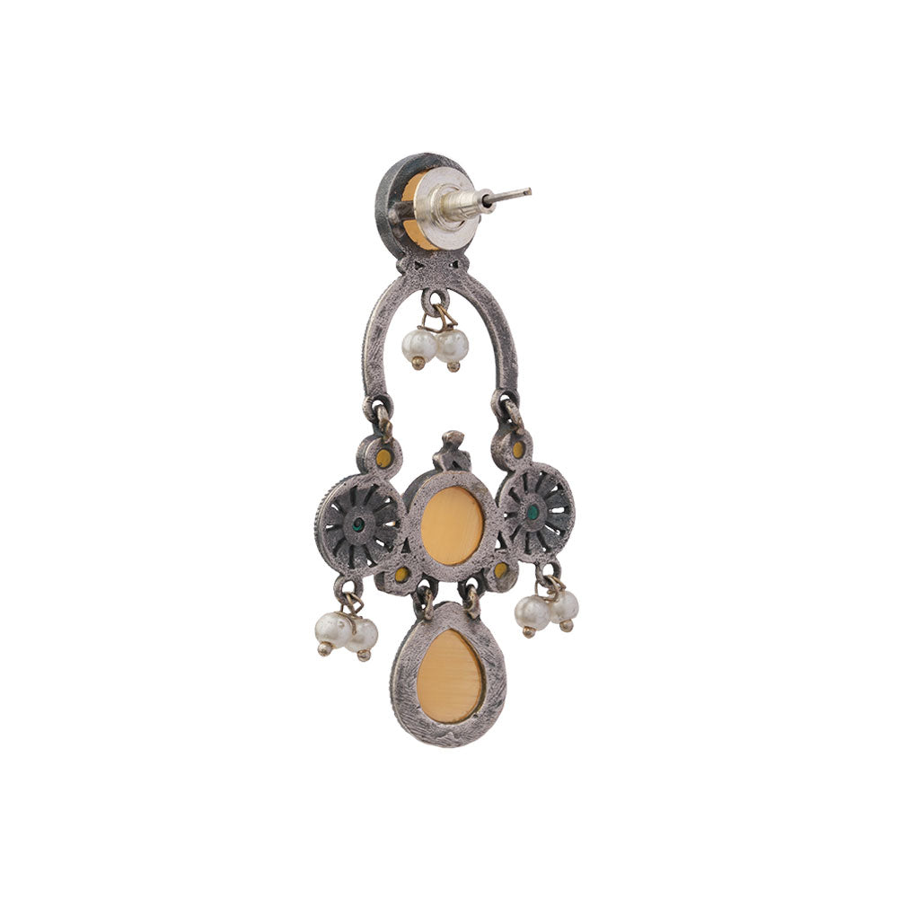 Rasdhara – Silver Brass Oxidised Dangler Earrings (yellow)