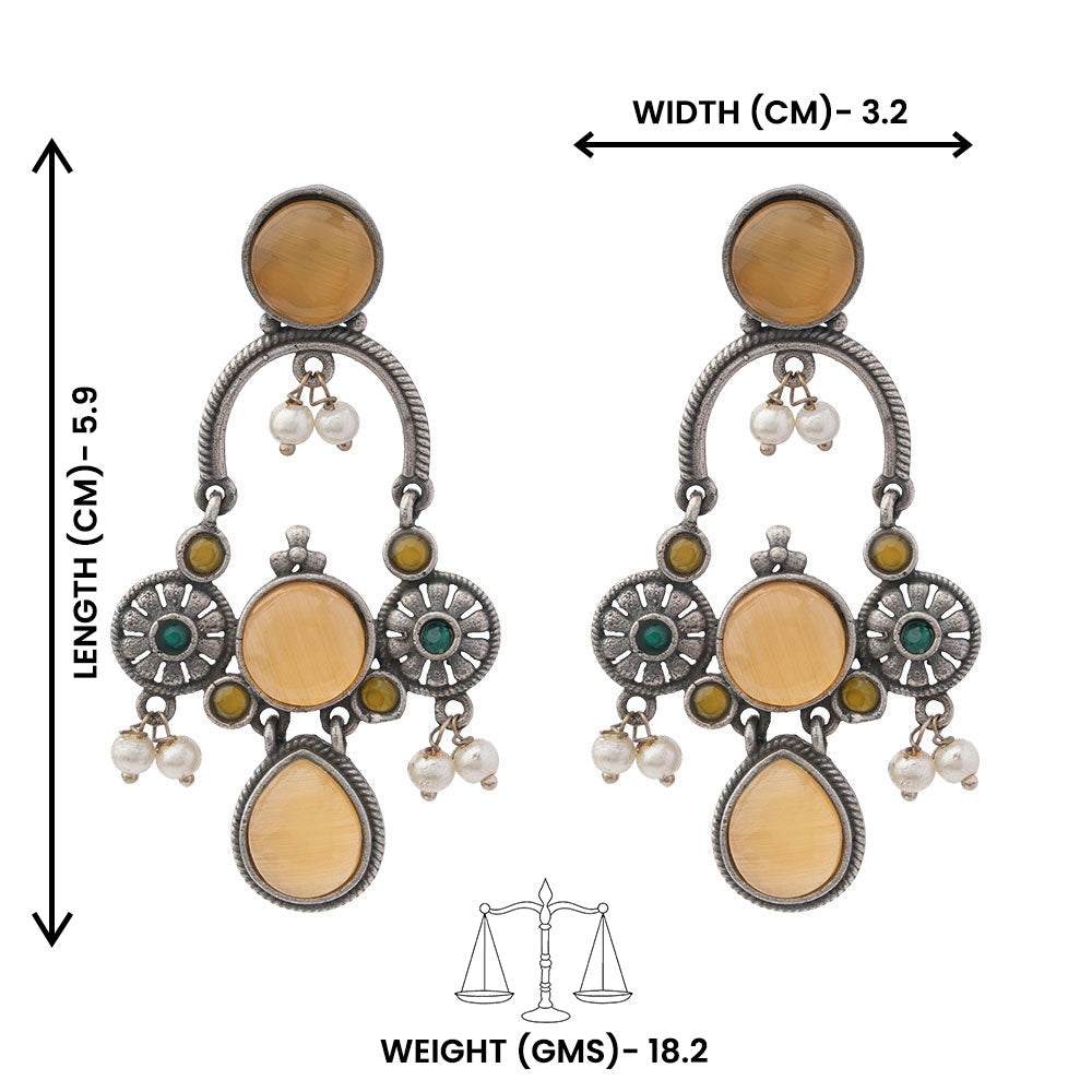 Rasdhara – Silver Brass Oxidised Dangler Earrings (yellow)