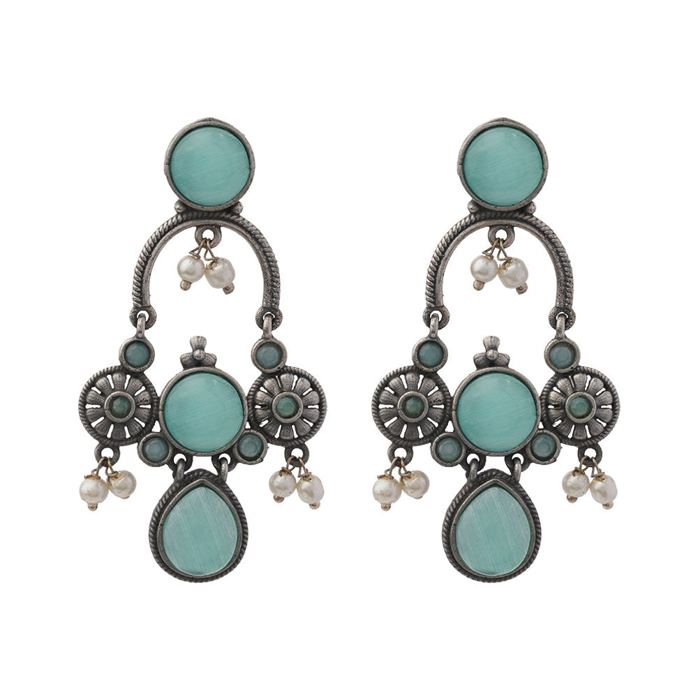 Rasdhara – Silver Brass Oxidised Dangler Earrings (mint)