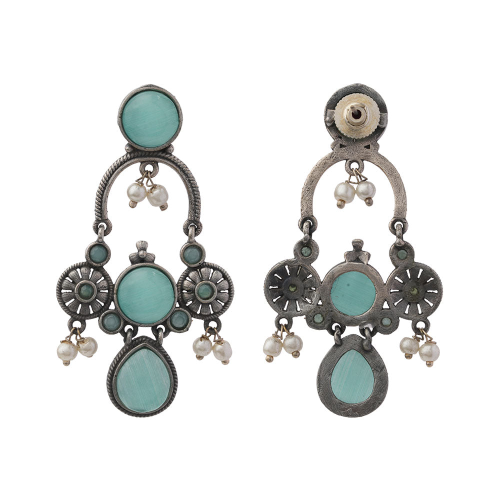 Rasdhara – Silver Brass Oxidised Dangler Earrings (mint)