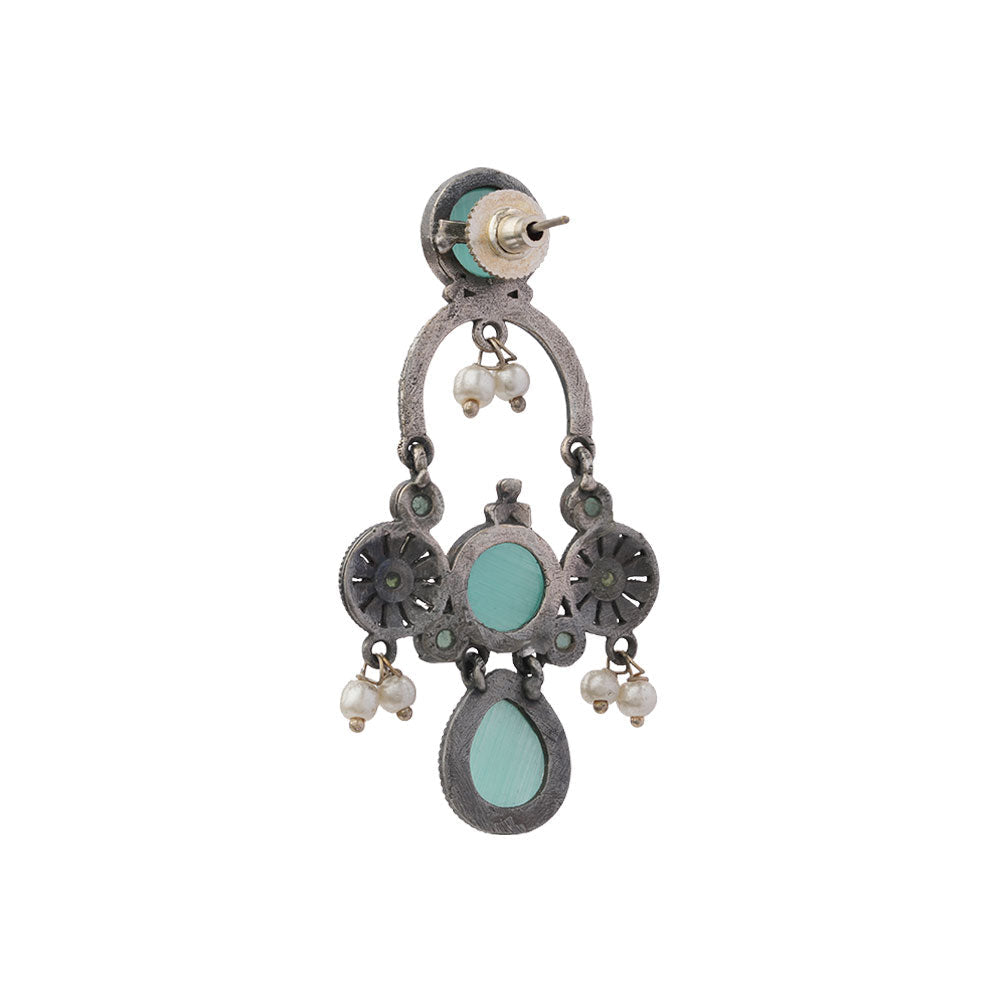 Rasdhara – Silver Brass Oxidised Dangler Earrings (mint)