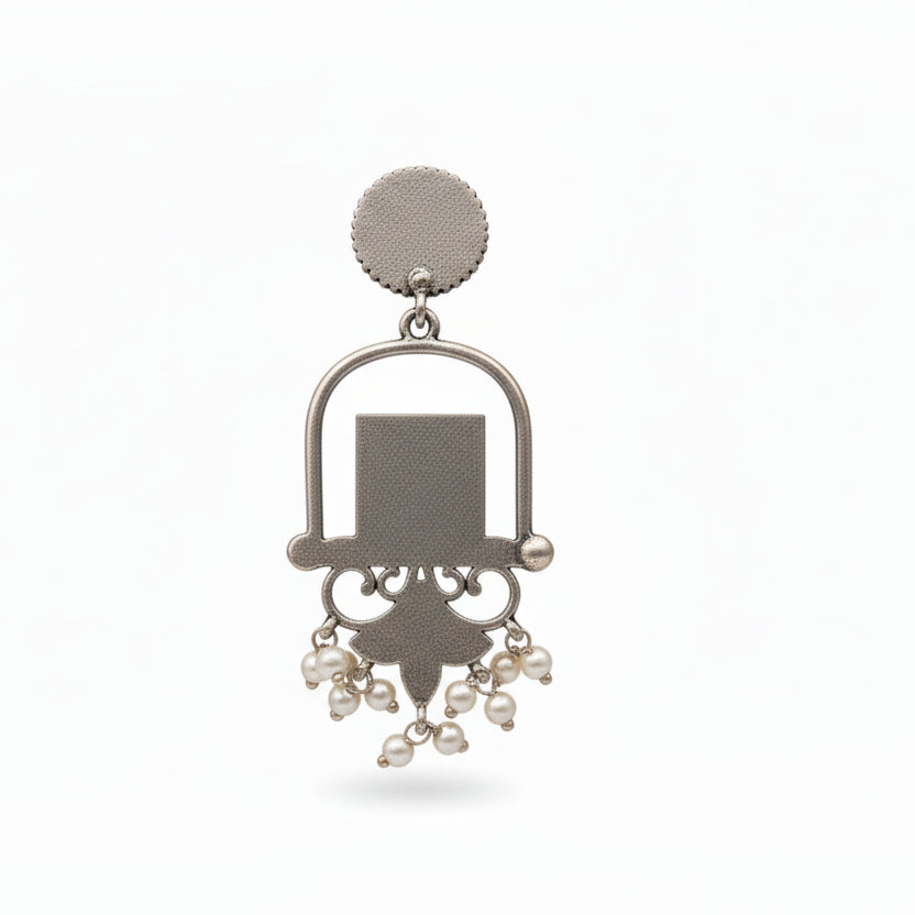 Meherab- Silver Brass Oxidised Stone-Studded Dngler Earrings (Black)