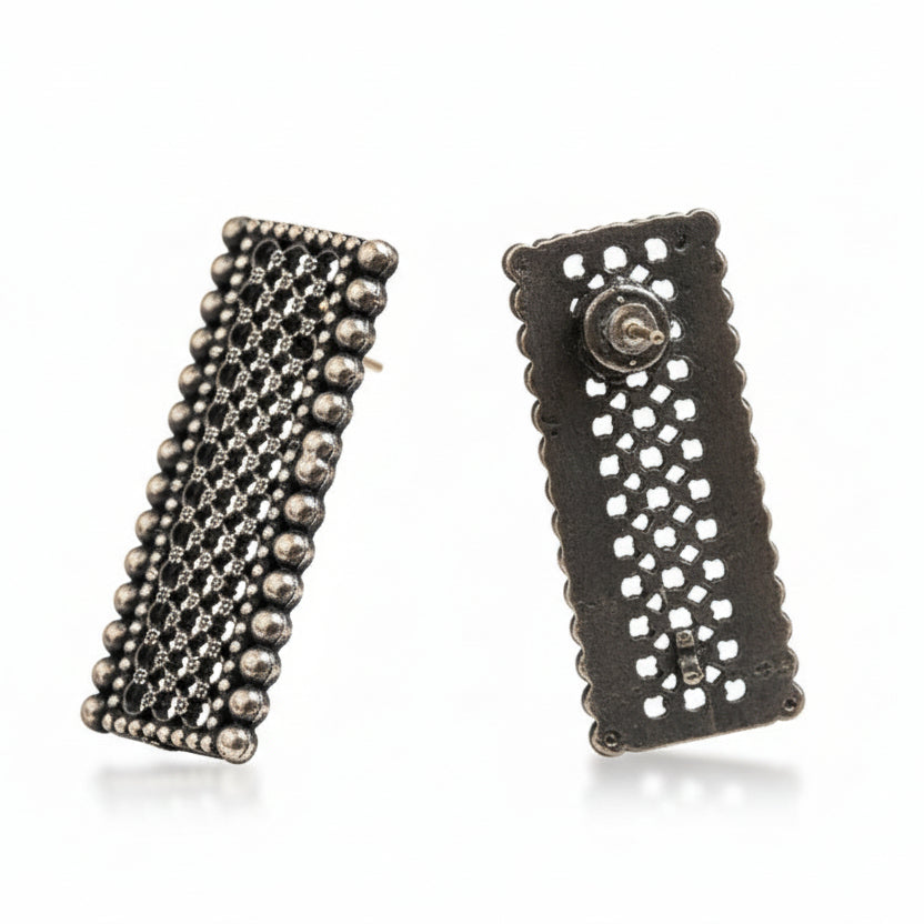 Vijaya- Silver Oxidised stud earrings