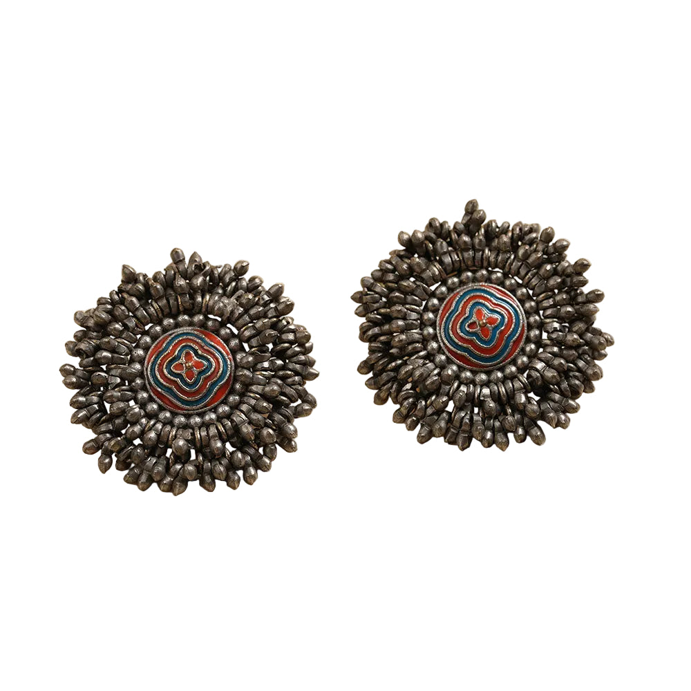 Urmila- Silver Stud Earrings (Red)