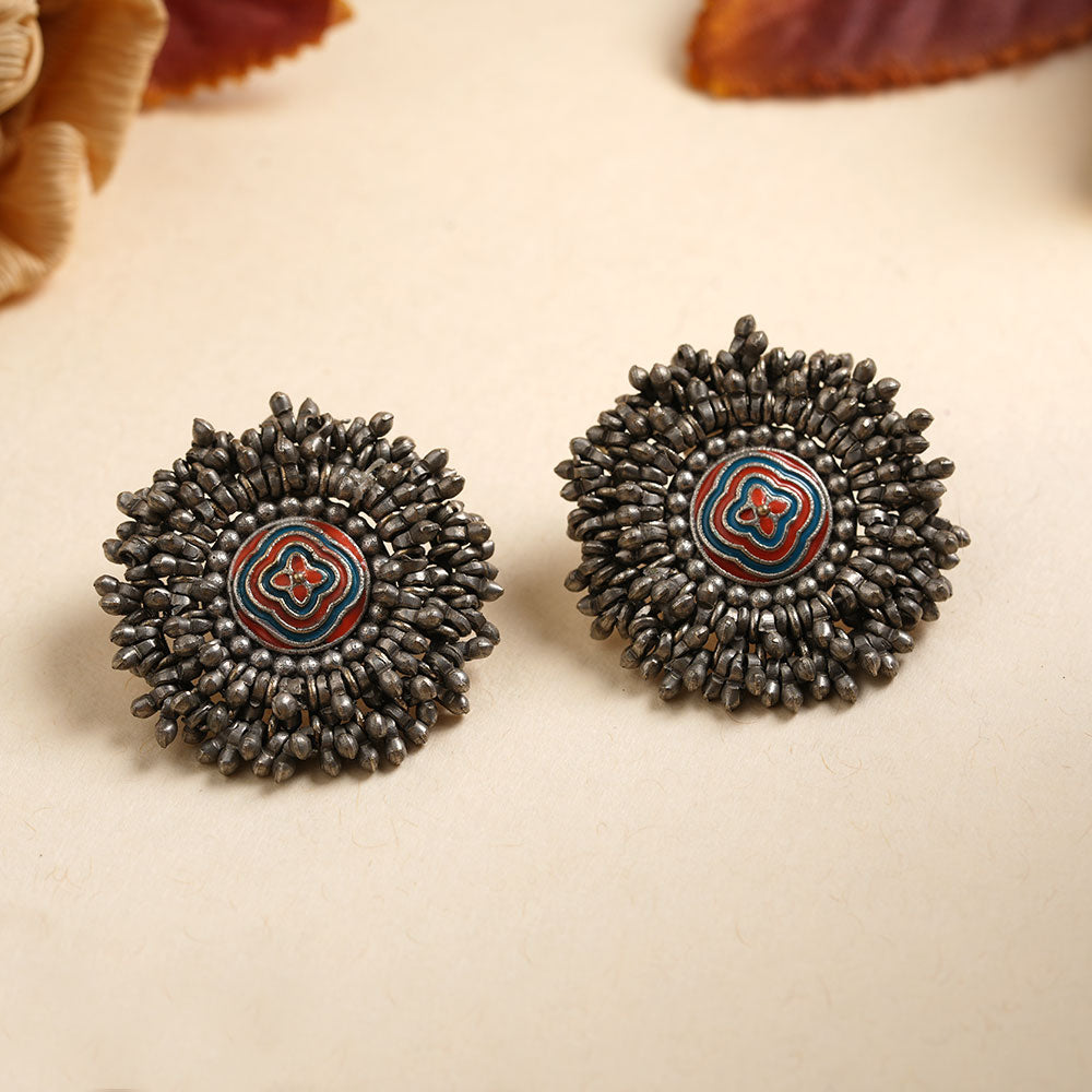 Urmila- Silver Stud Earrings (Red)