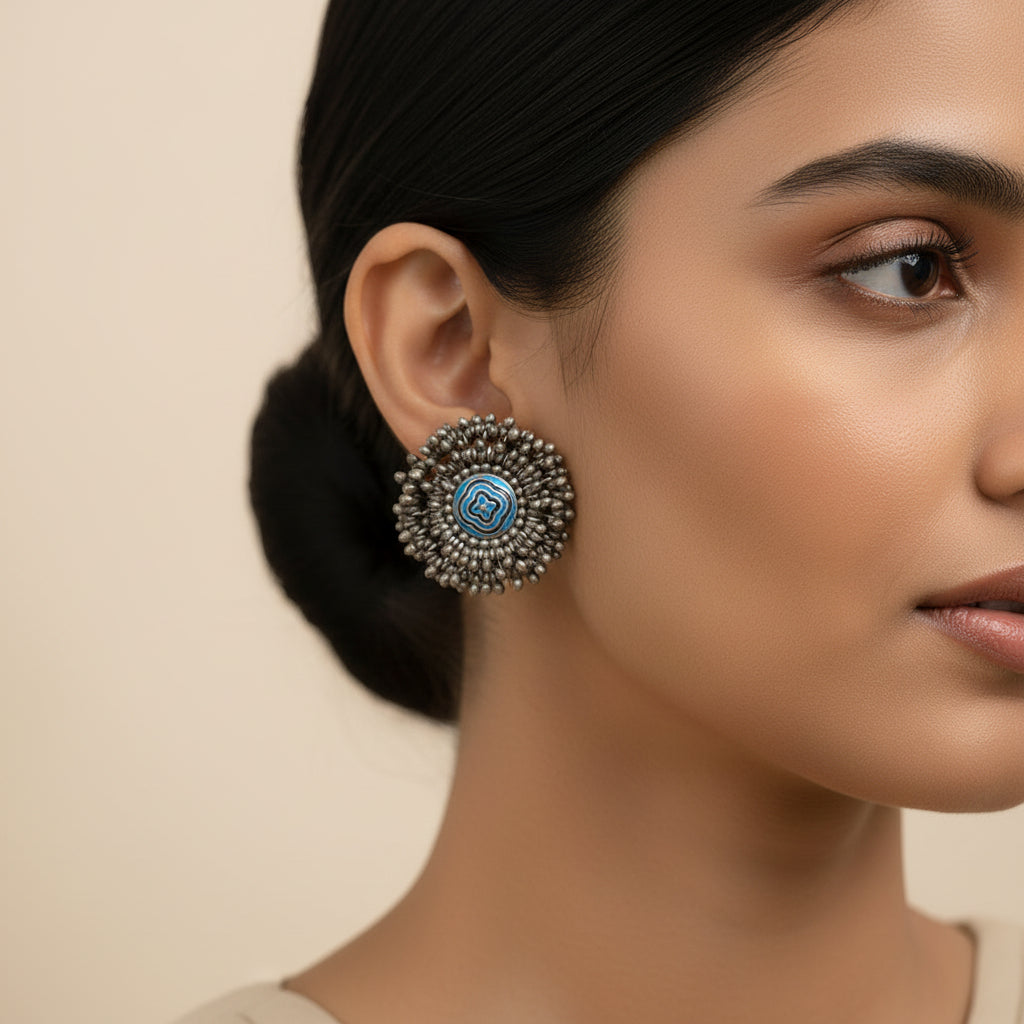Urmila- Silver Stud Earrings(Sky Blue)