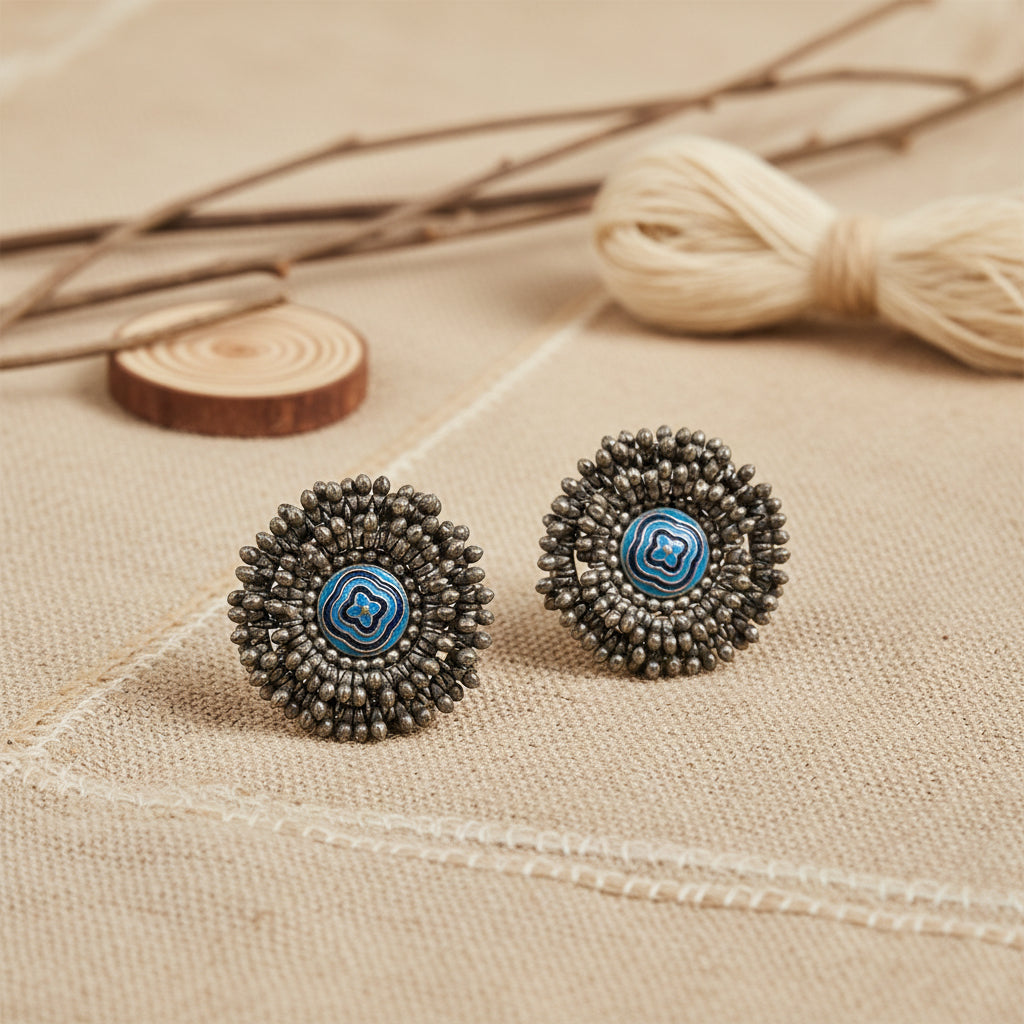 Urmila- Silver Stud Earrings(Sky Blue)