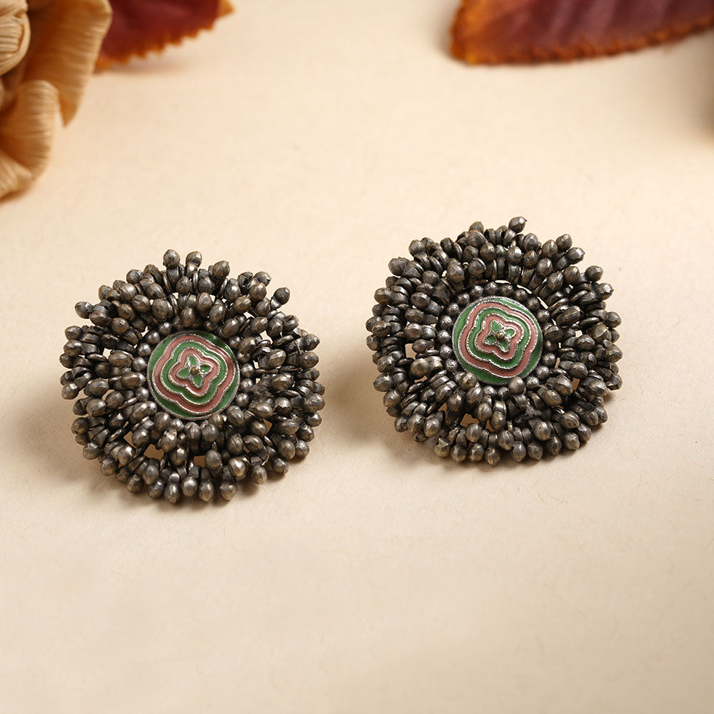 Urmila- Silver Stud Earrings (Green)