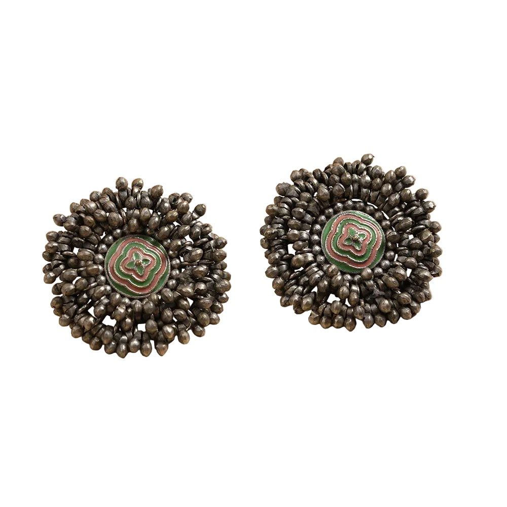 Urmila- Silver Stud Earrings (Green)