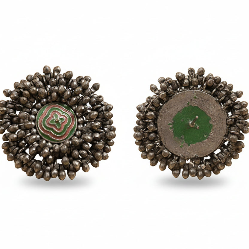 Urmila- Silver Stud Earrings (Green)
