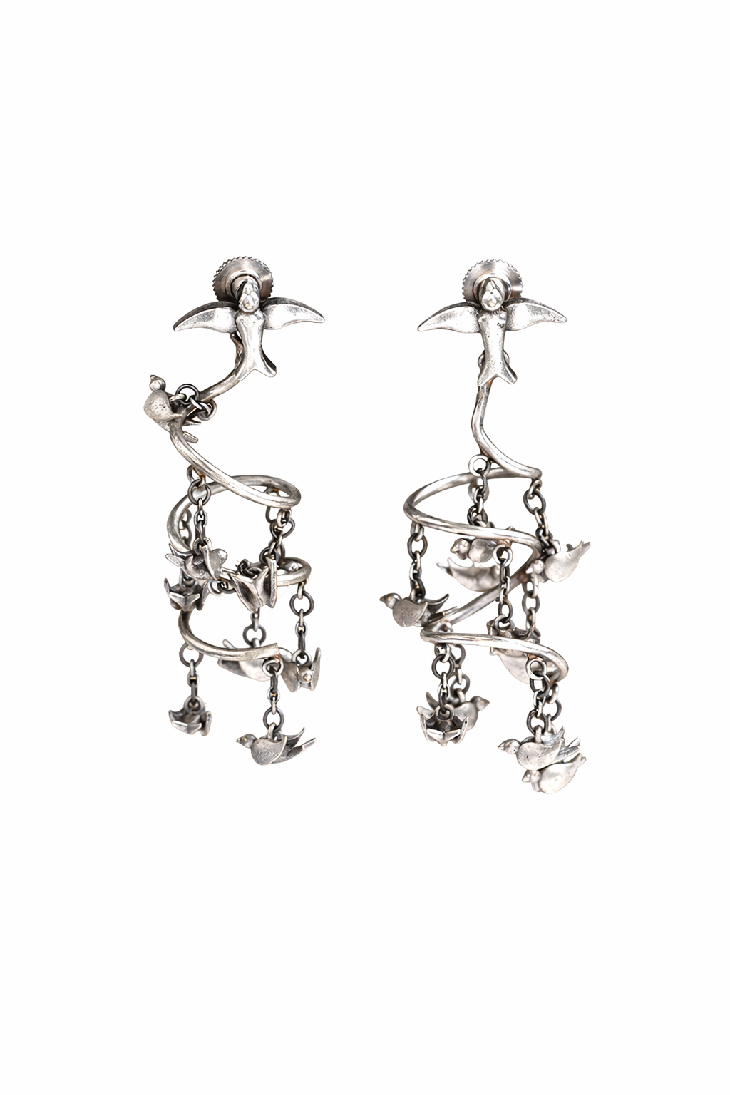 Dayita- Silver Charm Studded Dangler Earrings