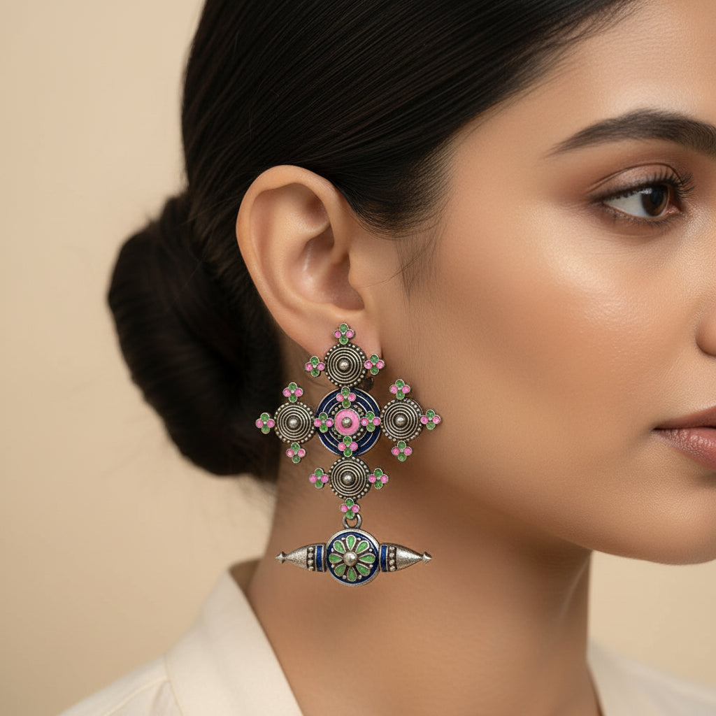 Vallabhi- Colored Dangler Earrings (Blue)