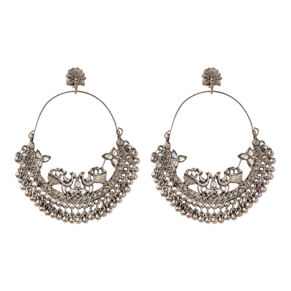 Rajsi - Silver Brass Oxidised Chandbali earrings (White)