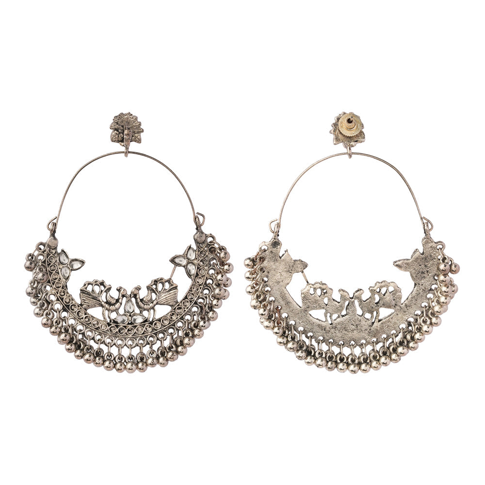 Rajsi - Silver Brass Oxidised Chandbali earrings (White)