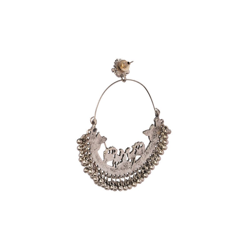 Rajsi - Silver Brass Oxidised Chandbali earrings (White)