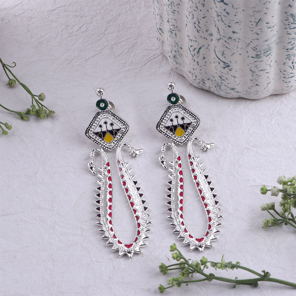 Lavanya - Silver Brass Oxidised Dangler Earrings
