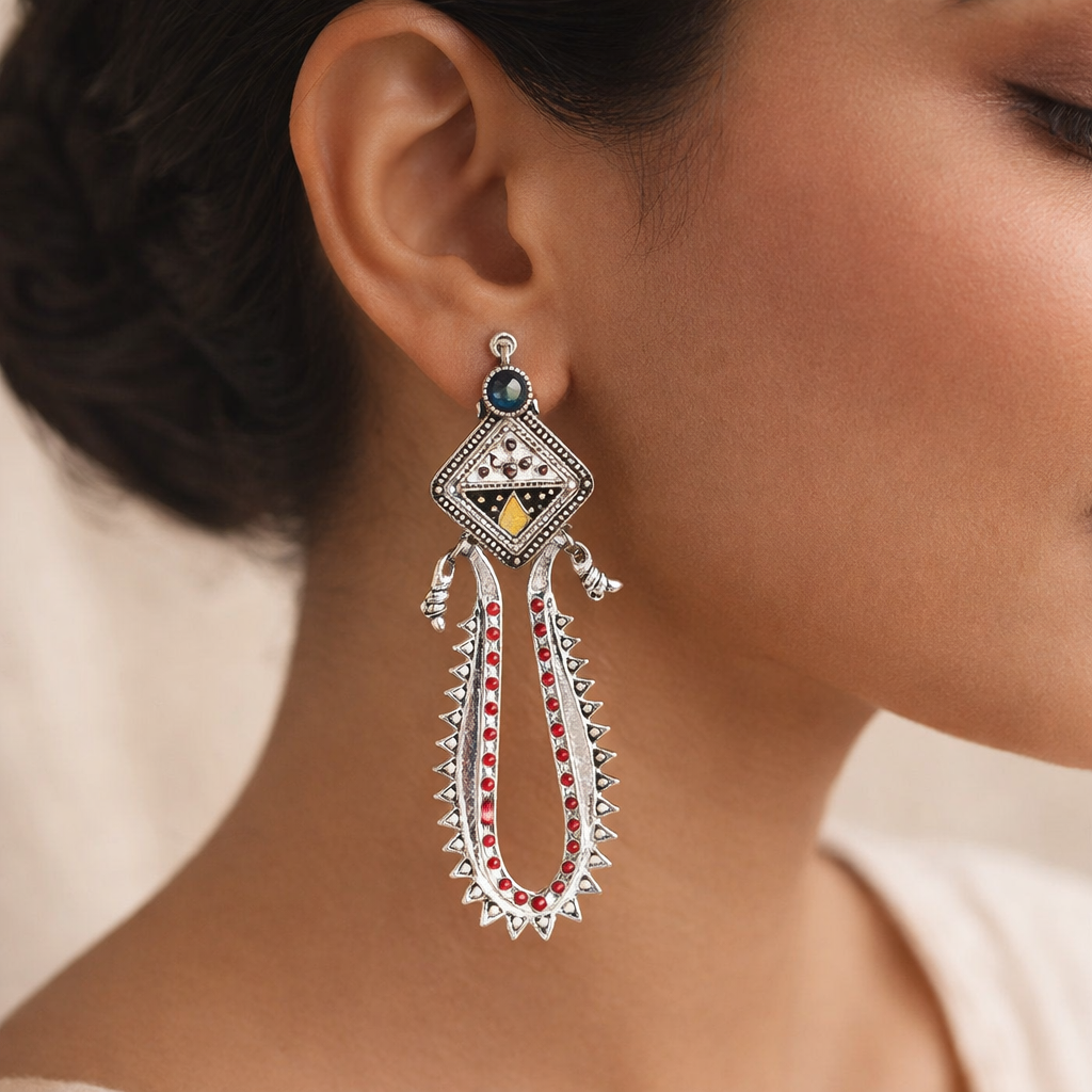 Lavanya - Silver Brass Oxidised Dangler Earrings