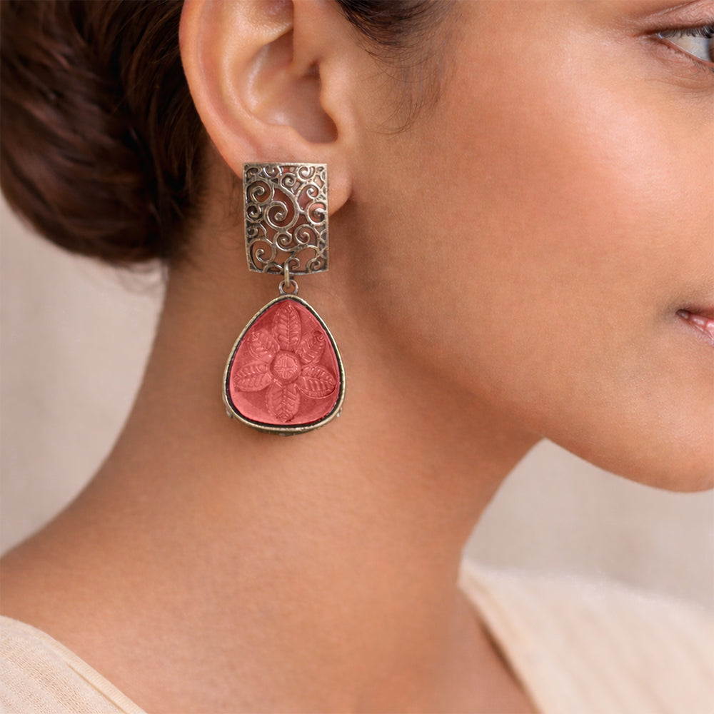 Kiyaa- Stone studded dangler earrings(Red)