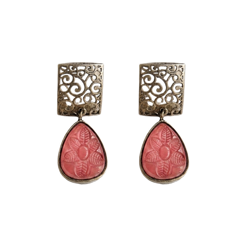 Kiyaa- Stone studded dangler earrings(Red)