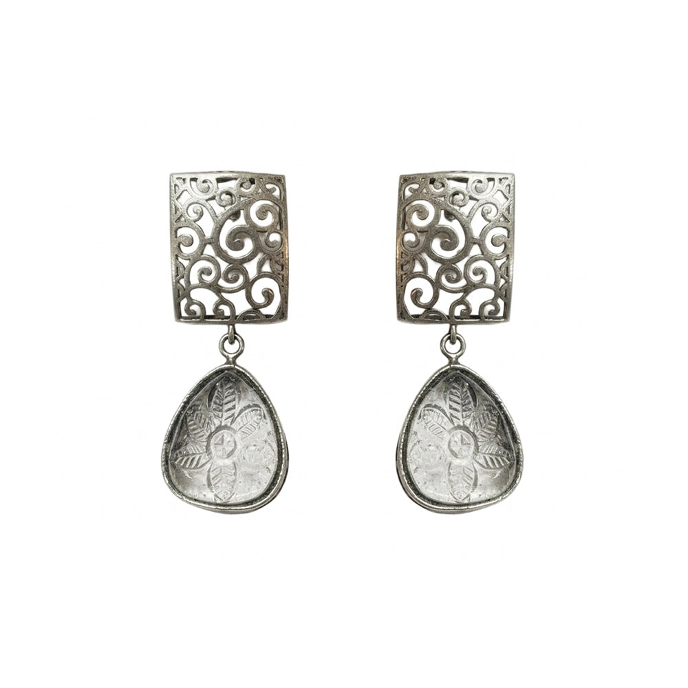 Kiyaa- Stone studded dangler earrings(White)